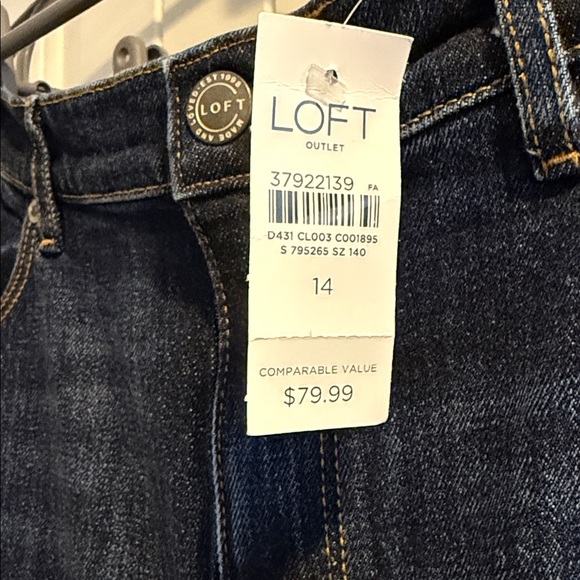 *NEW* LOFT Outlet Slim Straight High Rise Dark Wash Cuffed Denim Jeans Size 14 - Picture 8 of 9